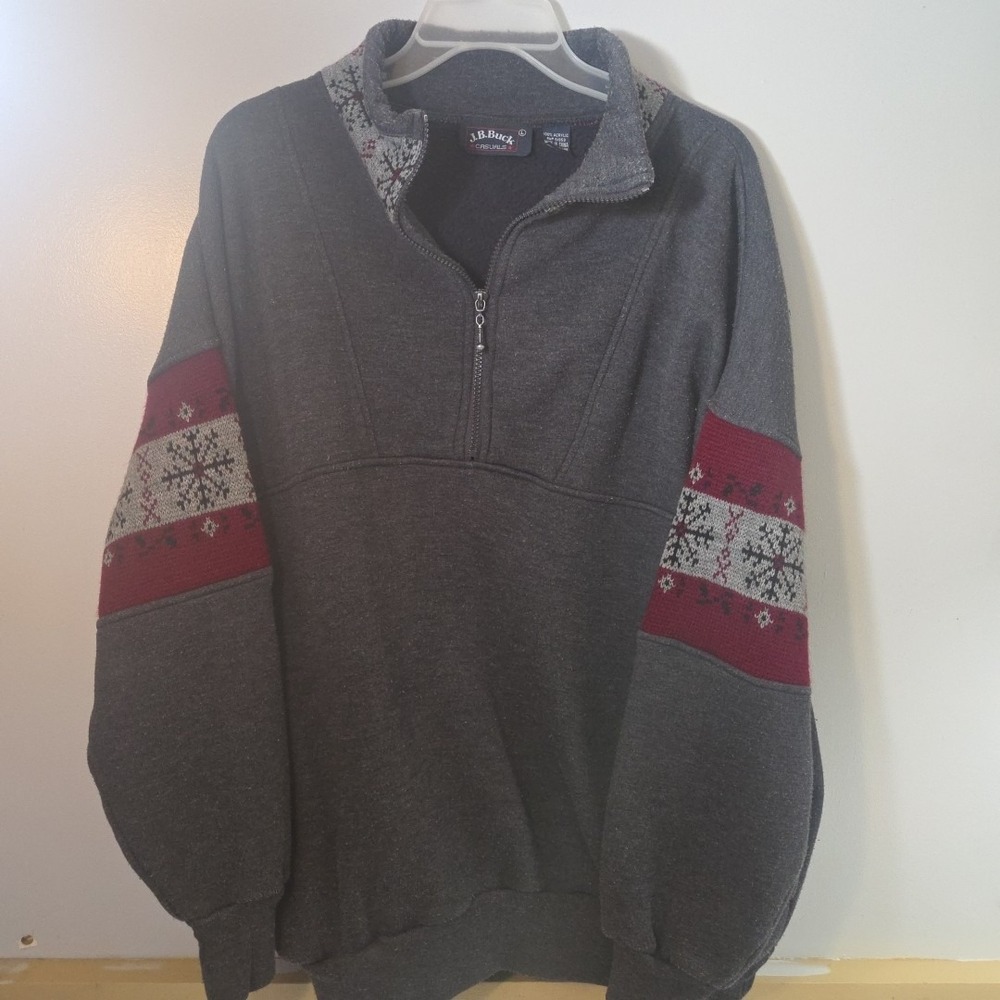 Vintage J.B. Buck Mens Acrylic 1/4 Zip Grandpa Snowflake Sweatshirt Size L 90s
